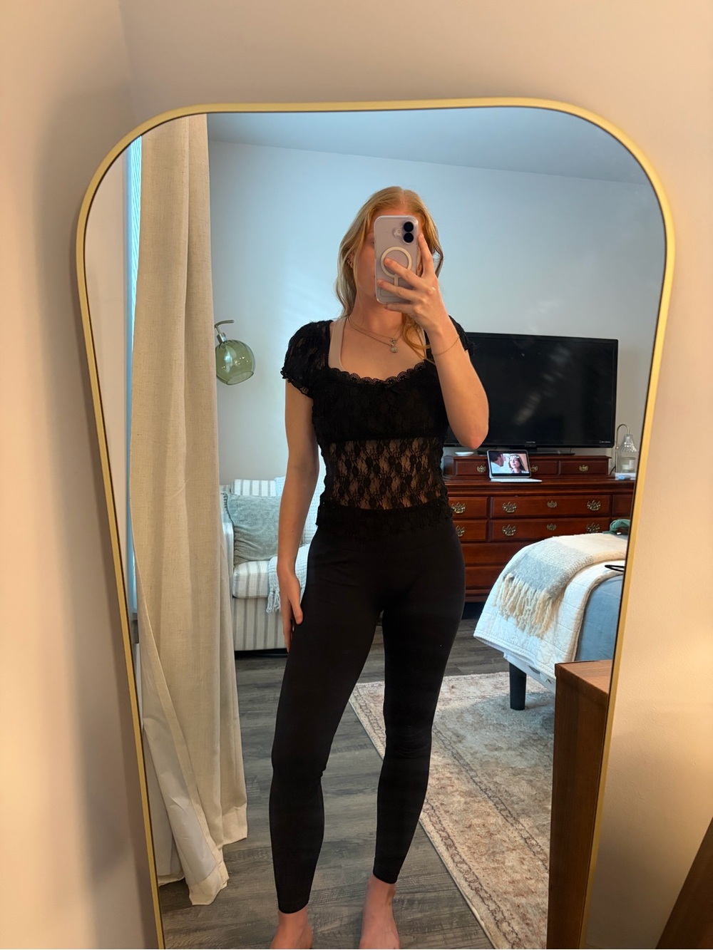 Kimchi Blue Black Lace Short-Sleeve Top